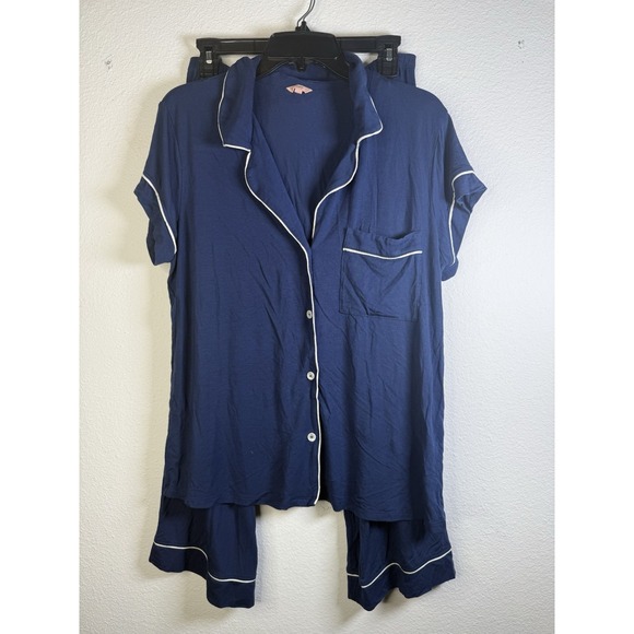 Eberjey Other - Eberjey Gisele Tencel Modal Relaxed Pajama Top‎ & Crop Pants Set Large Navy Blue